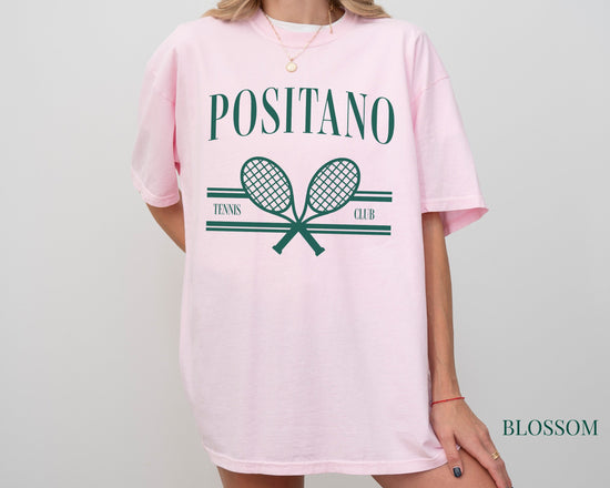 Positano Tennis Club Comfort Colors Short Sleeve T-Shirt | Gift for Her | Amalfi Coast Italy | Athleisure Sporty Athletic | Italian Travel