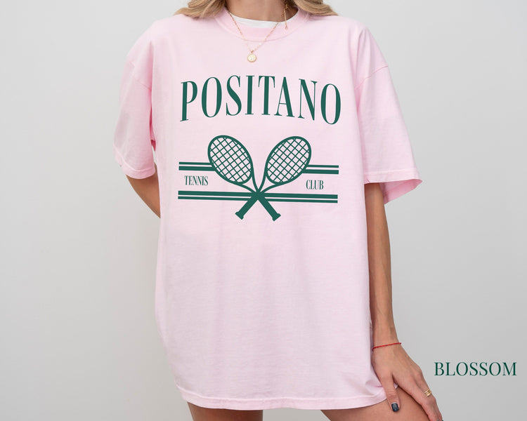 Positano Tennis Club Comfort Colors Short Sleeve T-Shirt | Gift for Her | Amalfi Coast Italy | Athleisure Sporty Athletic | Italian Travel