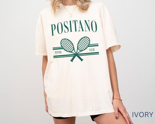 Positano Tennis Club Comfort Colors Short Sleeve T-Shirt | Gift for Her | Amalfi Coast Italy | Athleisure Sporty Athletic | Italian Travel