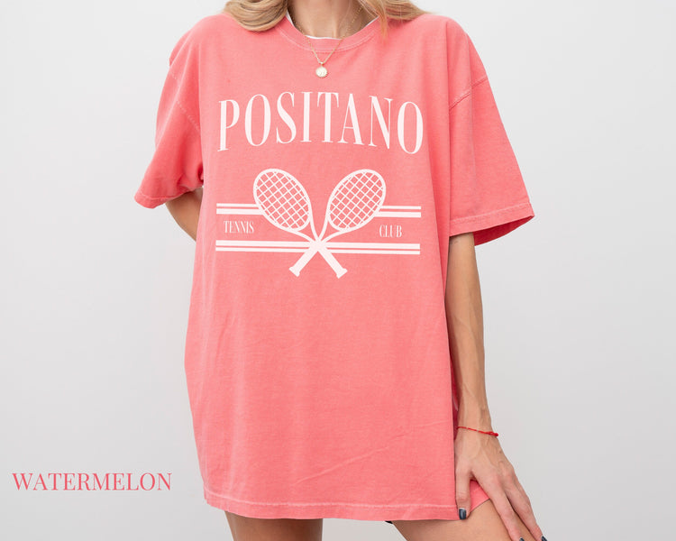 Positano Tennis Club Comfort Colors Short Sleeve T-Shirt | Gift for Her | Amalfi Coast Italy | Athleisure Sporty Athletic | Italian Travel