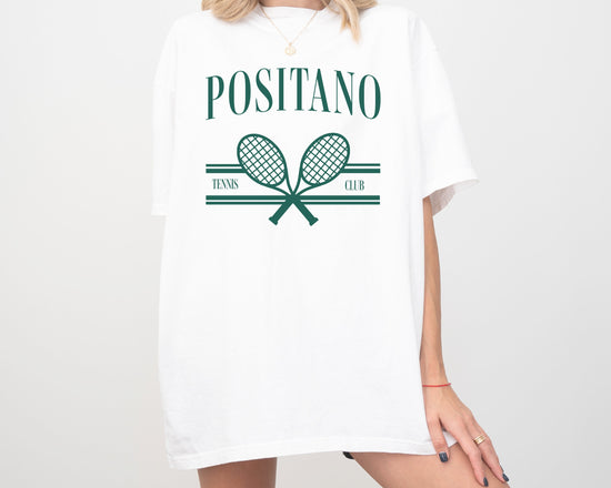 Positano Tennis Club Comfort Colors Short Sleeve T-Shirt | Gift for Her | Amalfi Coast Italy | Athleisure Sporty Athletic | Italian Travel