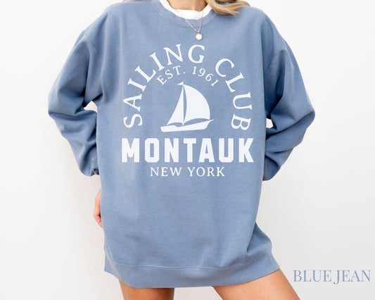 Montauk Sailing Club Comfort Colors® Pullover Sweatshirt | Hamptons, New York Crewneck | Gift for Her | Sailboat, Yacht, Beach Club | Unisex