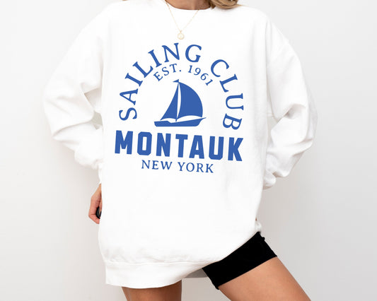 Montauk Sailing Club Comfort Colors® Pullover Sweatshirt | Hamptons, New York Crewneck | Gift for Her | Sailboat, Yacht, Beach Club | Unisex