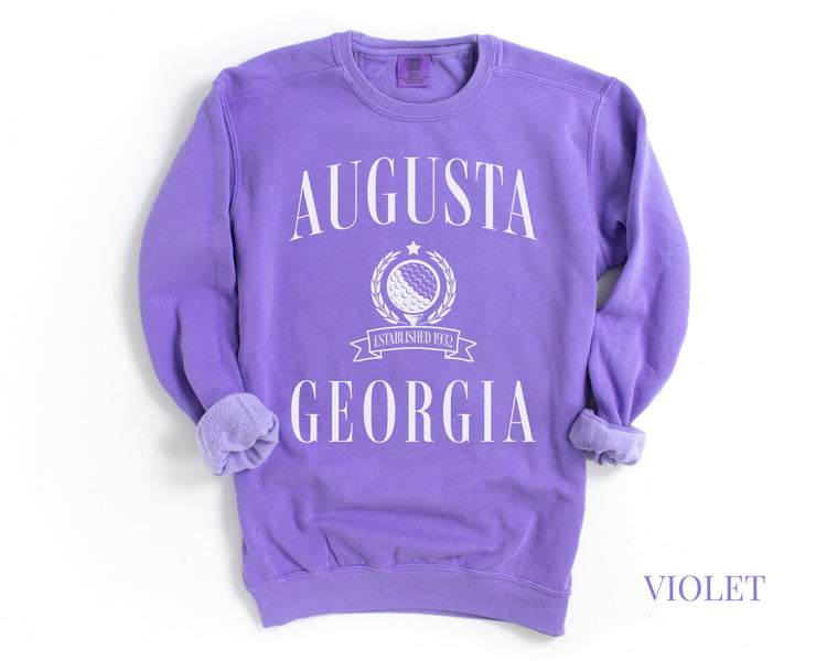 Augusta Comfort Colors® Crewneck Sweatshirt | Vintage Retro Style Golf Pullover Sweater | Gift for Her, Him, Golfer | Cozy, Athletic, Sporty