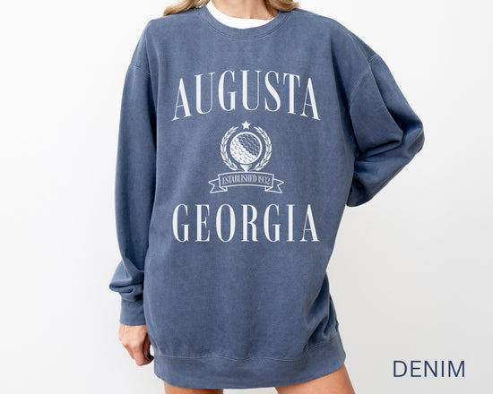 Augusta Comfort Colors® Crewneck Sweatshirt | Vintage Retro Style Golf Pullover Sweater | Gift for Her, Him, Golfer | Cozy, Athletic, Sporty