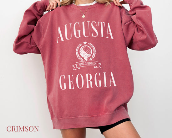 Augusta Comfort Colors® Crewneck Sweatshirt | Vintage Retro Style Golf Pullover Sweater | Gift for Her, Him, Golfer | Cozy, Athletic, Sporty