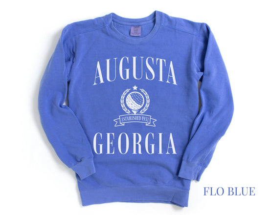 Augusta Comfort Colors® Crewneck Sweatshirt | Vintage Retro Style Golf Pullover Sweater | Gift for Her, Him, Golfer | Cozy, Athletic, Sporty