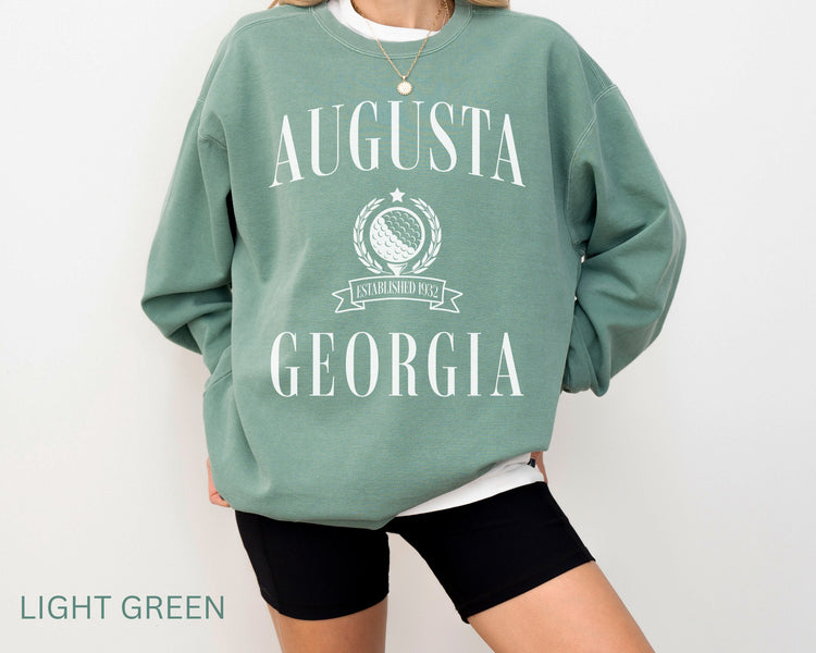 Augusta Comfort Colors® Crewneck Sweatshirt | Vintage Retro Style Golf Pullover Sweater | Gift for Her, Him, Golfer | Cozy, Athletic, Sporty