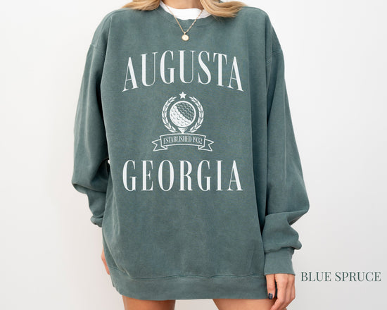 Augusta Comfort Colors® Crewneck Sweatshirt | Vintage Retro Style Golf Pullover Sweater | Gift for Her, Him, Golfer | Cozy, Athletic, Sporty