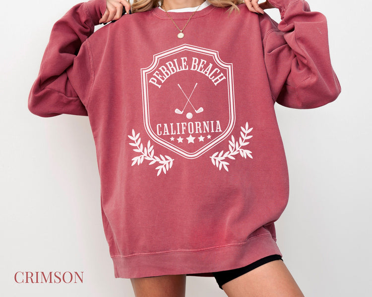 Pebble Beach, California Comfort Colors® Crewneck Sweatshirt | Vintage Style Country Club Pullover Sweater | Golf Trip | Gift for Her, Him