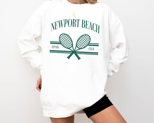 Newport Beach Tennis Club Comfort Colors® Crewneck Sweatshirt | Vintage Style Athletic, Country Club Pullover Sweater | Gift for Her Idea