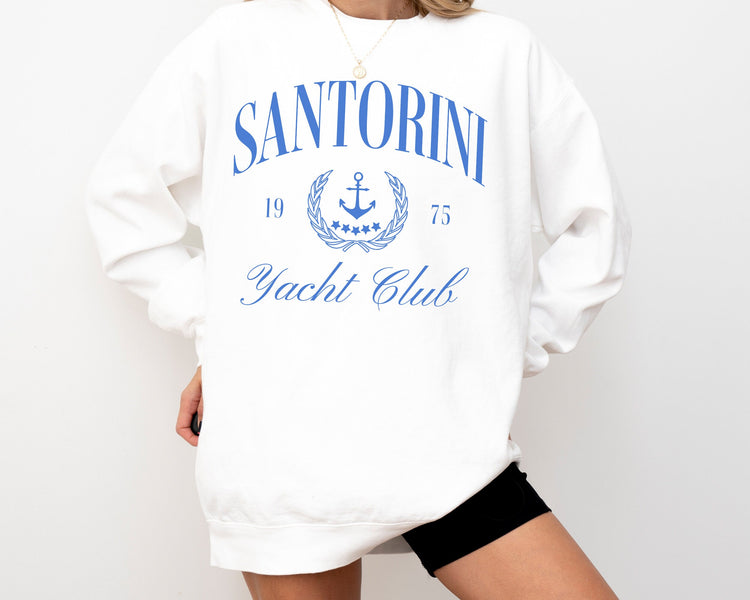 Santorini Yacht Club Comfort Colors® Crewneck Sweatshirt | Greek Islands, Greece Pullover Sweater | Gift for Her, Traveler | Beach, Sailing