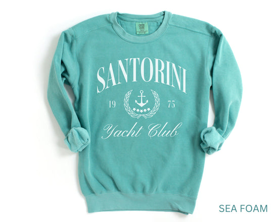 Santorini Yacht Club Comfort Colors® Crewneck Sweatshirt | Greek Islands, Greece Pullover Sweater | Gift for Her, Traveler | Beach, Sailing