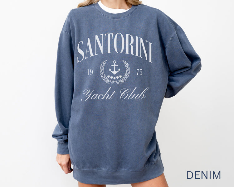 Santorini Yacht Club Comfort Colors® Crewneck Sweatshirt | Greek Islands, Greece Pullover Sweater | Gift for Her, Traveler | Beach, Sailing