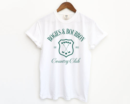 Bogies & Bourbon Country Club Comfort Colors Short Sleeve T-Shirt | Gift Idea Golfer | Golf Trip, Bachelor, Bachelorette Shirt | Men, Women