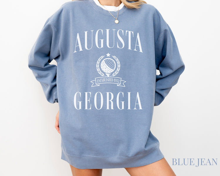 Augusta Comfort Colors® Crewneck Sweatshirt | Vintage Retro Style Golf Pullover Sweater | Gift for Her, Him, Golfer | Cozy, Athletic, Sporty