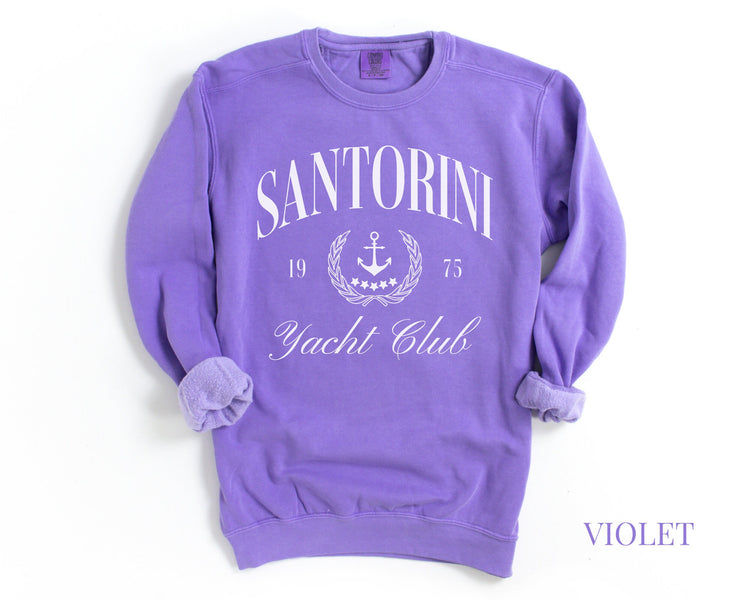 Santorini Yacht Club Comfort Colors® Crewneck Sweatshirt | Greek Islands, Greece Pullover Sweater | Gift for Her, Traveler | Beach, Sailing