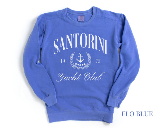 Santorini Yacht Club Comfort Colors® Crewneck Sweatshirt | Greek Islands, Greece Pullover Sweater | Gift for Her, Traveler | Beach, Sailing