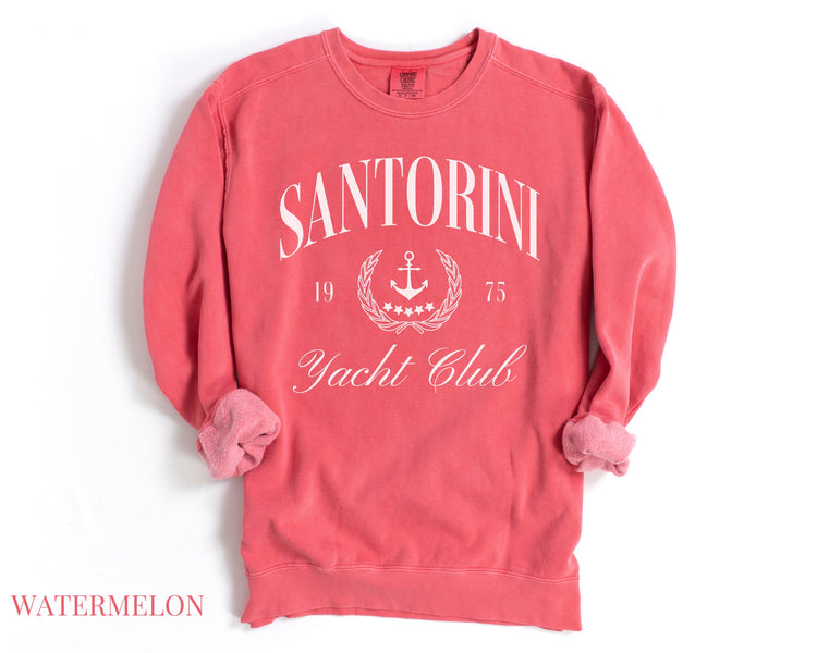 Santorini Yacht Club Comfort Colors® Crewneck Sweatshirt | Greek Islands, Greece Pullover Sweater | Gift for Her, Traveler | Beach, Sailing