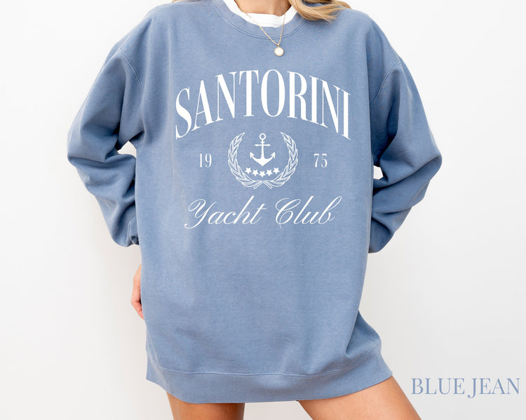 Santorini Yacht Club Comfort Colors® Crewneck Sweatshirt | Greek Islands, Greece Pullover Sweater | Gift for Her, Traveler | Beach, Sailing