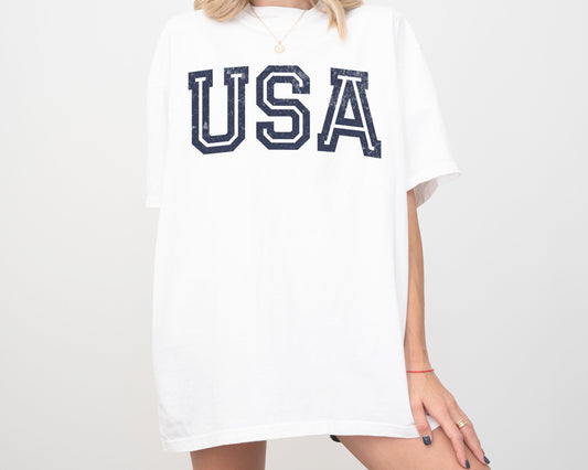 USA Comfort Colors Short Sleeve T-Shirt | Vintage Style Faded Sporty, Athletic Tee | United States of America | Olympics Outfit | Men, Women