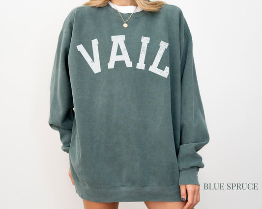 Vail Comfort Colors Crewneck Sweatshirt | Vintage, Faded, Grunge Style Ski, Mountain Pullover | Colorado Girls, Guys Trip