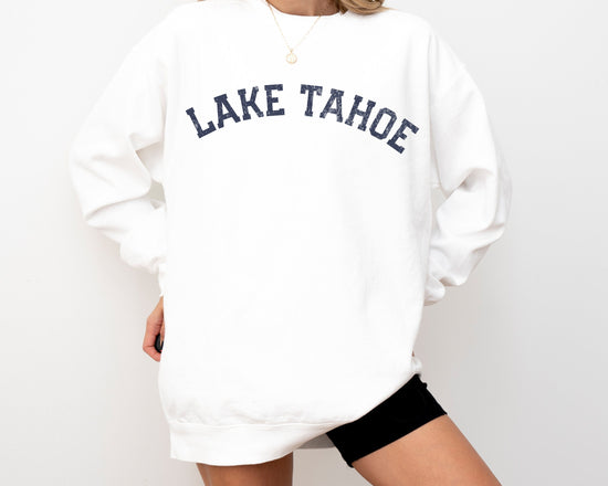 Lake Tahoe Comfort Colors Crewneck Sweatshirt | Vintage, Faded, Grunge Style Camping, Mountain Skiing Pullover | California, Nevada Ski Trip