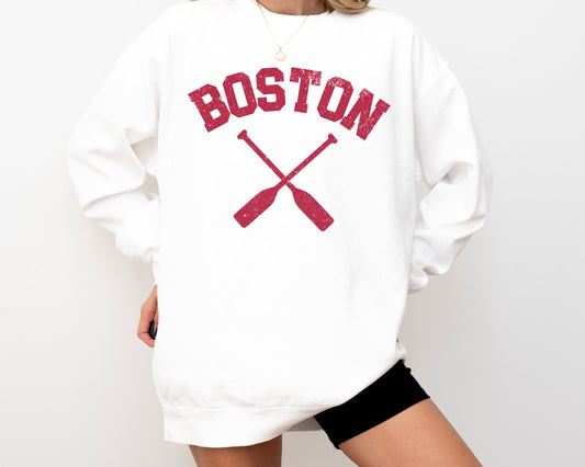 Boston Comfort Colors Crewneck Sweatshirt | Vintage Style Rowing Pullover | Faded, Grunge Look | Gift for Her, Him, Rower | Sporty, Athletic