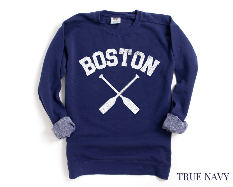 Boston Comfort Colors Crewneck Sweatshirt | Vintage Style Rowing Pullover | Faded, Grunge Look | Gift for Her, Him, Rower | Sporty, Athletic