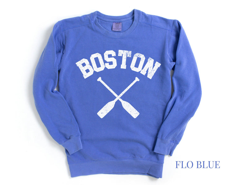 Boston Comfort Colors Crewneck Sweatshirt | Vintage Style Rowing Pullover | Faded, Grunge Look | Gift for Her, Him, Rower | Sporty, Athletic