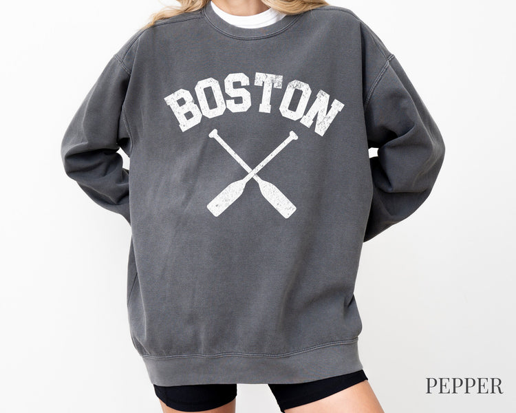 Boston Comfort Colors Crewneck Sweatshirt | Vintage Style Rowing Pullover | Faded, Grunge Look | Gift for Her, Him, Rower | Sporty, Athletic