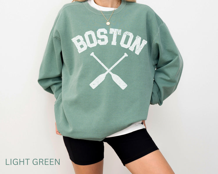 Boston Comfort Colors Crewneck Sweatshirt | Vintage Style Rowing Pullover | Faded, Grunge Look | Gift for Her, Him, Rower | Sporty, Athletic