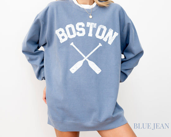 Boston Comfort Colors Crewneck Sweatshirt | Vintage Style Rowing Pullover | Faded, Grunge Look | Gift for Her, Him, Rower | Sporty, Athletic