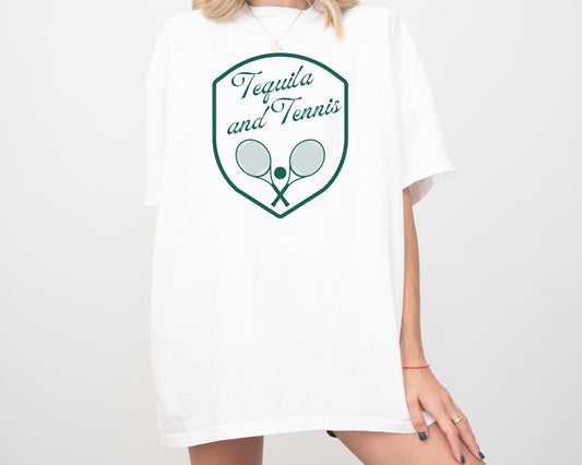 Tequila & Tennis Comfort Colors® Short Sleeve T-Shirt | Girl’s Trip, Bachelorette Party Group Outfit | Gift for Her | Sporty, Athleisure Tee