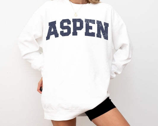 Aspen Comfort Colors Crewneck Sweatshirt | Vintage, Faded, Grunge Style Ski, Mountain Pullover | Girl’s, Guy’s Colorado Trip | Gift for Her