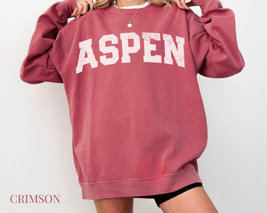 Aspen Comfort Colors Crewneck Sweatshirt | Vintage, Faded, Grunge Style Ski, Mountain Pullover | Girl’s, Guy’s Colorado Trip | Gift for Her