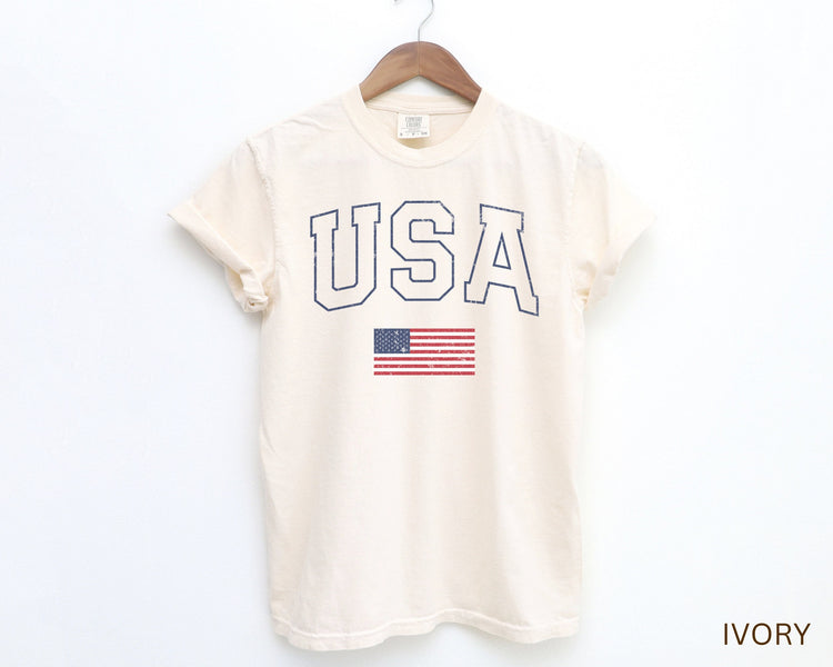 USA Comfort Colors Short Sleeve T-Shirt | Men’s, Women’s 4th of July, Independence Day Olympics Outfit | Vintage, Athletic Style Tee, Unisex