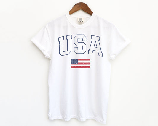 USA Comfort Colors Short Sleeve T-Shirt | Men’s, Women’s 4th of July, Independence Day Olympics Outfit | Vintage, Athletic Style Tee, Unisex