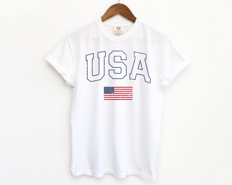 USA Comfort Colors Short Sleeve T-Shirt | Men’s, Women’s 4th of July, Independence Day Olympics Outfit | Vintage, Athletic Style Tee, Unisex