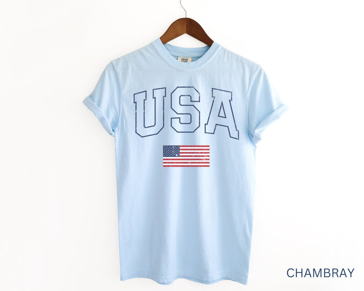 USA Comfort Colors Short Sleeve T-Shirt | Men’s, Women’s 4th of July, Independence Day Olympics Outfit | Vintage, Athletic Style Tee, Unisex